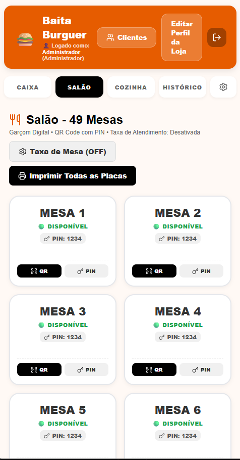 Mesas com QR Code